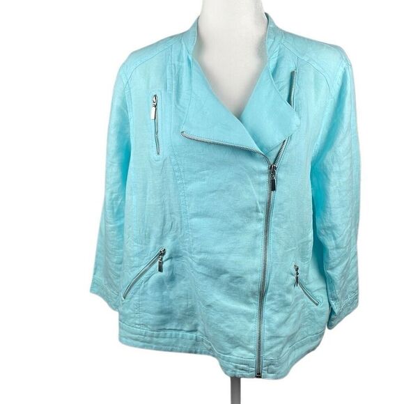 Chico’s Linen Cropped Moto Jacket 2 Robin's Egg Blue - Picture 1 of 9